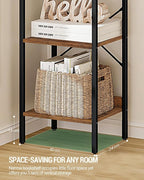 Bookshelf, Book Shelf, Industrial Bookcase with 2 Hooks, Coner Shelf Storage Organizer for Home Office, Living Room, Bedroom, Kitchen, 5-Tier Rustic Brown BC10501B