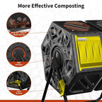 Compost Bin, 37-Gal Dual Chamber Composter Tumbler, Black Yellow | Steel Frame with 2 Sliding Door and Aeration System, 360° Rotating, Tumbling Composting Bin for Kitchen, Garden, Yard