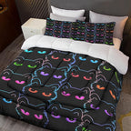 Sunnycitron Cartoon Cat Bedding Queen Comforter set Black Cat Comforter set Gradient Line Cat Quilt 3D Neon Cat Bed set Black Cat Bedding set for Teens Kids Boys Girls Adults