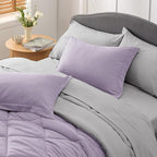 Bedsure Light Purple Queen Comforter Set - 7 Pieces Reversible Queen Bed in a Bag, Queen Bed Set Light Purple and Grey with Comforters, Sheets, Pillowcases & Shams