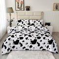 SDY 3 Pieces Milk Cow Print Stuff Bedding Comforter Set with 2 Pillowcases for Kids Teens Girls Women, Microfiber, Easy Wash, Light Breathable Cozy White Base Cute Milk Cow Pattern, Twin Size