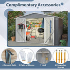 8x10 FT Outdoor Storage Shed, Metal Garden Shed with Lockable Hinged Doors, Outside Tool Shed with Sloped Roof & 4 Air Vents, Waterproof Storage Building for Backyard, Patio, Lawn, Gray