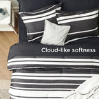 Bedsure Bed in a Bag King Size 7 Pieces, Black White Striped Bedding Comforter Sets All Season Bed Set, 2 Pillow Shams, Flat Sheet, Fitted Sheet and 2 Pillowcases
