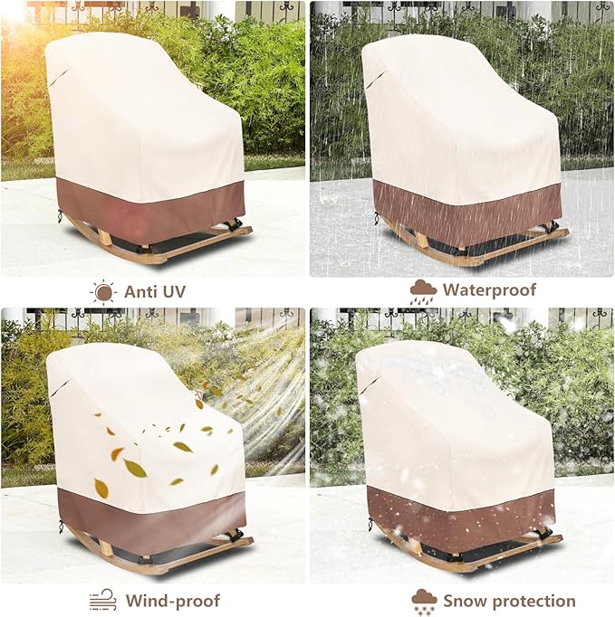 Okcool Patio Rocking Chair Cover 2-Pack,Rocking Chair Covers for Outdoor Furniture, 27''W x 34''D x 45''H Inch,Rocking Chair Covers Waterproof,Beige & Brown