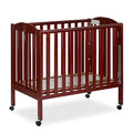 Dream On Me 3 in 1 Portable Folding Stationary Side Crib in Cherry, Greenguard Gold Certified, Safety Wheel with Locking Casters, Convertible, 3 Mattress Heights