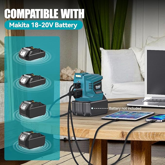 Power Inverter Compatible with Makita 18V Battery: Ecarke Portable Power Supply Inverter Convert - Real 200W DC 18V to AC 110V-120V Battery Powered Outlet with 2 USB AC Power Station(Bare Tool Only)