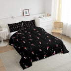 Cute Mushroom Kawaii Comforter Set Queen Kid Cartoon Bedding Set Red Mushroom Duvet Set Farmhouse Botanical Reversible Quilt Set Lovely Natural Wild Plants Comforter Set For Bedroom Decor, Black