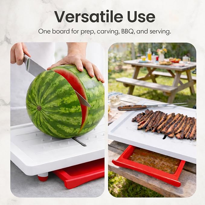 Karving King Plus Large Cutting Board - Juice Groove, Spikes & Drip Tray