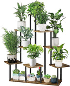 9 Tier Wood Tall Plant Stand Metal Rack Indoor, Multiple Flower Pot Holder Shelves Corner Rack, Planter Shelf Display Rack Storage Organizer for Patio Living Room Balcony Garden(Black)