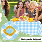 4 Packs Buffalo Disposable Table Cloth, 54 x 108 Inch Waterproof Plastic Tablecloth, Rectangle Baby Blue and White Checkered Table Covers for Picnic, Birthday, Party, Back to School