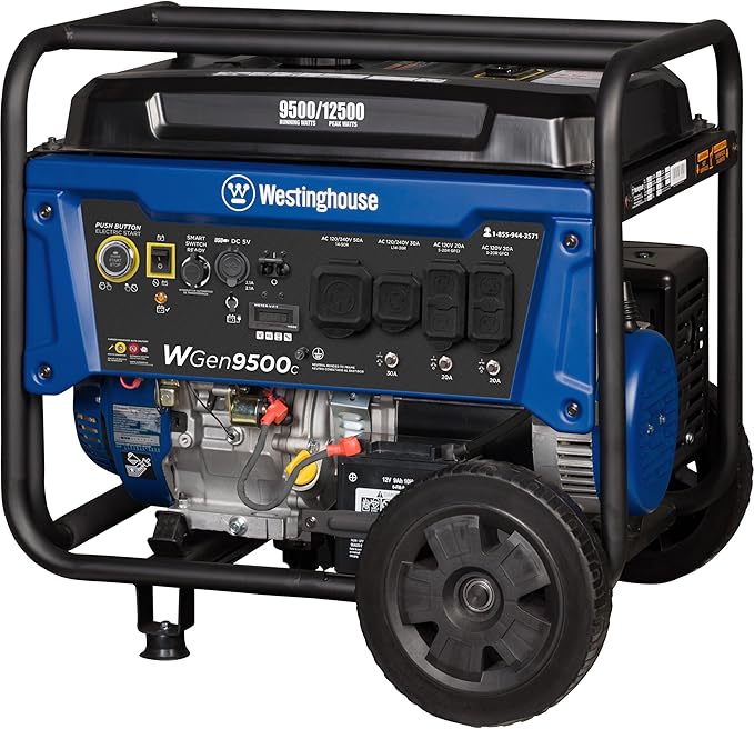 Westinghouse 12500 Peak Watt Home Backup Portable Generator, Remote Electric Start with Auto Choke, Transfer Switch Ready, Gas Powered, CO Sensor