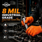 TitanFlex Heavy Duty Industrial Orange Nitrile Gloves, 8-mil, Gloves Disposable Latex Free with Raised Diamond Texture Grip, Powder Free, Rubber Glove, Mechanic Gloves,100-ct Box (Medium)