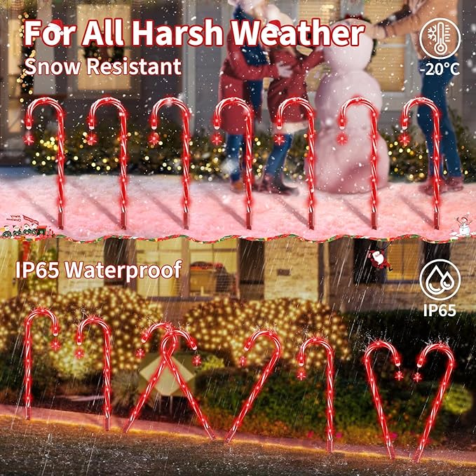 AOSEA Christmas Candy Cane Lights, Upgraded 80 Red LEDs Christmas Decorations Outdoor&Indoor, 10 Pack Waterproof Christmas Lights with 8 Lighting Modes for Pathway, Yard, Walkway, Lawn, Garden Decor