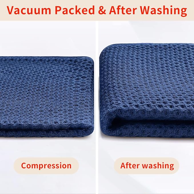 Homaxy 100% Cotton Waffle Weave Kitchen Dish Cloths, 7-Pack, Navy Blue | 12 x 12 Inches, Ultra Soft Absorbent Dish Towels, Quick Drying Dish Rags with Hanging Loop