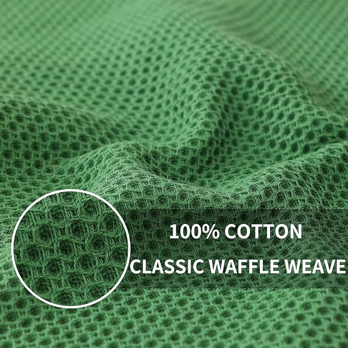 Homaxy 100% Cotton Waffle Weave Kitchen Towels, 3-Pack, Grass Green | 13 x 28 Inches, Ultra Soft Absorbent Dish Towels, Quick Drying Cleaning Towels
