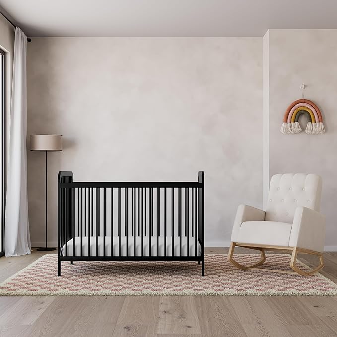Storkcraft Pasadena 3-in-1 Convertible Crib (Black) – GREENGUARD Gold Certified, Converts to Daybed and Toddler Bed, Fits Standard Full-Size Crib Mattress, Adjustable Mattress Height
