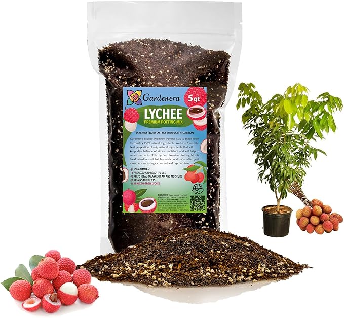 GARDENERA Premium Lychee Potting Soil Mix - Perfect Balance of Nutrients, Drainage, and Aeration for Thriving Lychee Trees - 5 Quart