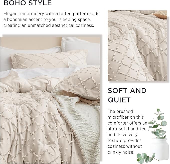 Bedsure California King Comforter Set - Beige Comforter, Boho Tufted Shabby Chic Bedding Comforter Set, 3 Pieces Vintage Farmhouse Bed Set for All Seasons, Fluffy Bedding Set with 2 Pillow Shams