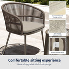 EAST OAK Breezeway Patio Furniture Set, 3-Piece Outside Bistro Set Handwoven Rattan Wicker Chairs with Waterproof Cushions, Tempered Glass Table, Outdoor Conversation Set for Porch, Coffee & Beige
