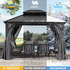 ABCCANOPY Hardtop Gazebo 10x12 - Outdoor Metal Hard Top Gazebo, Permanent Galvanized Steel Aluminum Framed Pavilion with Netting and Curtain for Patio Backyard Lawn Garden (Double Roof, Gray)