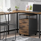 2 drawer file cabinet with lock, Wood Filing Cabinet for Home Office with Wheels and Open Shelf, Small Rolling Printer Stand and Under Desk File Cabinets for A4/Letter-Size Files-Brown