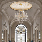 Crystal Chandelier for High Ceilings, Gold Chandelier, 15 Lights Modern Gold Crystal Chandeliers, Large Chandeliers for Staircase Foyer Entryway Living Room, 2 Layers