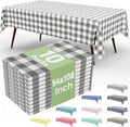 10 Packs Buffalo Disposable Table Cloth, 54 x 108 Inch Waterproof Plastic Tablecloth, Rectangle Grey and White Checkered Table Covers for Picnic, Birthday, Party, Back to School