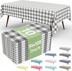 10 Packs Buffalo Disposable Table Cloth, 54 x 108 Inch Waterproof Plastic Tablecloth, Rectangle Grey and White Checkered Table Covers for Picnic, Birthday, Party, Back to School