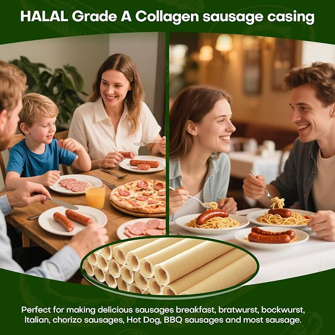 VONSYONG HALAL Sausage Casing, Grade A Edible Drying Collagen Sausage Casings for Flavorous Homemade Sausages 15m/49ft,Diameter 20mm/ 3/4'', 1 Roll