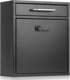 xydled Wall-Mount Mailboxes with Combination Lock, Black, Large | Steel Combination Lock Mail Boxes Outdoor, Locking Wall Mount Mailbox, Security Key Drop Box, 13.4H x 11.6L x 5.8W Inches