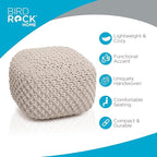 BIRDROCK HOME Square Pouf Ottoman | Cotton Braided Foot Stool with Bean Bag Filling | Boho Foot Rest for Living Room, Bedroom | Compact & Comfortable Seating, Lightweight & Sturdy | Natural