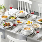 MALACASA 24 Pcs Porcelain Plates and Bowls Sets,Dinnerware Set for 6,White | Modern Ceramic Dishware Set,Kitchen Dining Ware,Microwave and Dishwasher Safe,Simple White with Black Trim Design,Series LUNA