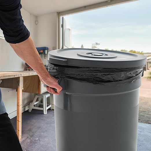 PRO&Family 20 Gallon Trash Can with Lid Round Ingredient Storage Containers Recycling Bin Kitchen Garbage Can Office Garbage Can Trash Barrel Plastic Barrel Yard Waste Bin Outdoor Trashcan (10, Gray)