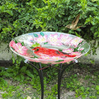 MUMTOP Outdoor Glass Birdbath with Metal Stand for Outside Lawn Yard Garden Cardinal Decor,18” Dia/21.65 Height