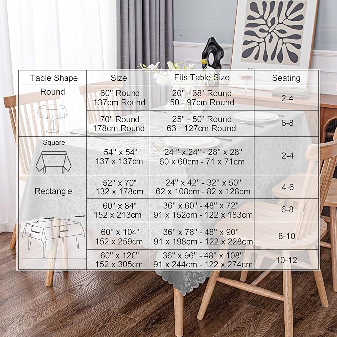 Smiry Rectangle Waterproof Heavy Duty Vinyl Tablecloths, 54 x 108 Inch | Wipeable Washable Floral Embossed Table Cover for Kitchen and Dining Room, Indoor & Outdoor Use, Grey