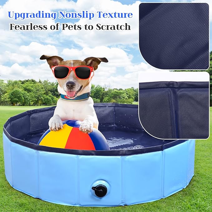 Foldable Dog Pool, Portable Pet Bath Tub and Kiddie Swimming Pool, Collapsible Bathtub for Puppies, Small, Medium and Large Dogs, Cats and Kids, 97 x 12 in, Blue