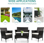 Patio Furniture, 4 Piece Conversation Set, Outdoor Wicker Rattan Table and Chairs, Sectional Sofa with Thick Cushion for Garden, Yard, or Porch, Dark Black