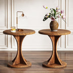 Tribesigns Round End Table for Living Room, Wood Side Table Set of 2, Mid-Century Bedside Nightstand for Bedroom, Accent Table, Easy Assembly, Vintage Brown