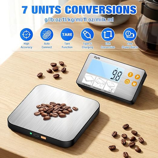 Rechargeable Split Food Scale, Diyife 33lb Digital Kitchen Scales with Split Display, 1g/0.1oz High Accurate, Food-Grade 304 Stainless Steel, 7 Units, Backlit LCD, for Cooking, Baking, Meal Prep