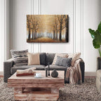 Large Tree Wall Art for Living Room Hand-Painted Forest Oil Painting Framed Yellow Grove Artwork Autumn Landscape Canvas Picture for Living Room Bedroom Home Decorations Wall Decor Large 48"x32"