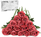 Pink Fake Roses Artificial Flowers - 16 Pcs Fake Artificial Roses Silk Flowers with Stems for Home Wedding Hotel Office Centerpiece Decor（Coral Pink）