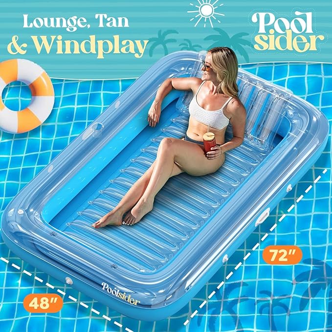 Premium Inflatable Tanning Pool Lounger | Inflatable Tanning Bed for Adults - 4 in 1 Multipurpose Suntan Tub | Pool Floats Adults, Inflatable Pool Float | Tanning Float - Sunbathing Pool Raft