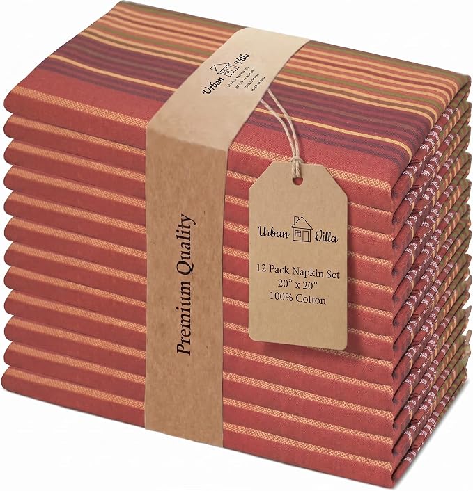 Urban Villa Cloth Napkins Cotton 20x20 (Set of 12) Fall Stripes