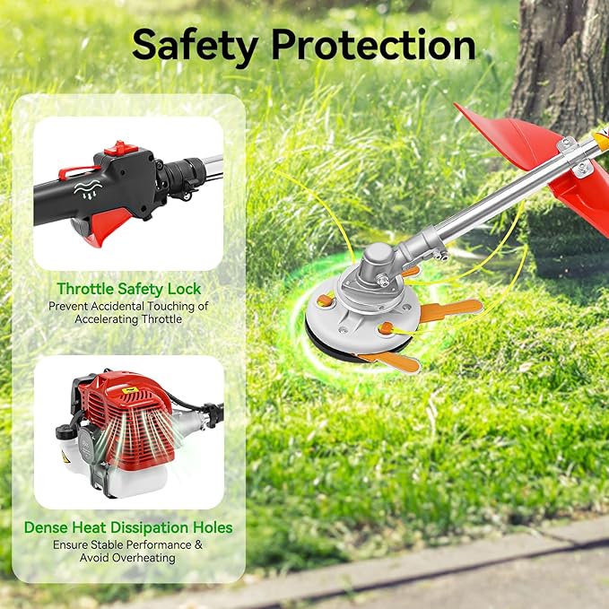 Gas Weed Eater, 43CC 2-Stroke Engine Weed Trimmer Brush Cutter Lawn Edge 8500RPM Air-Cooled Multi Functional Gas Powered String Trimmer for Agriculture Forestry & Landscaping