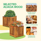 IDZO Set of 2 Acacia Wood Flower Planters for Outdoor Plants, Ergonomic Handles, Drainage Holes, Various Sizes, Ideal for Home Décor, Light Cherry