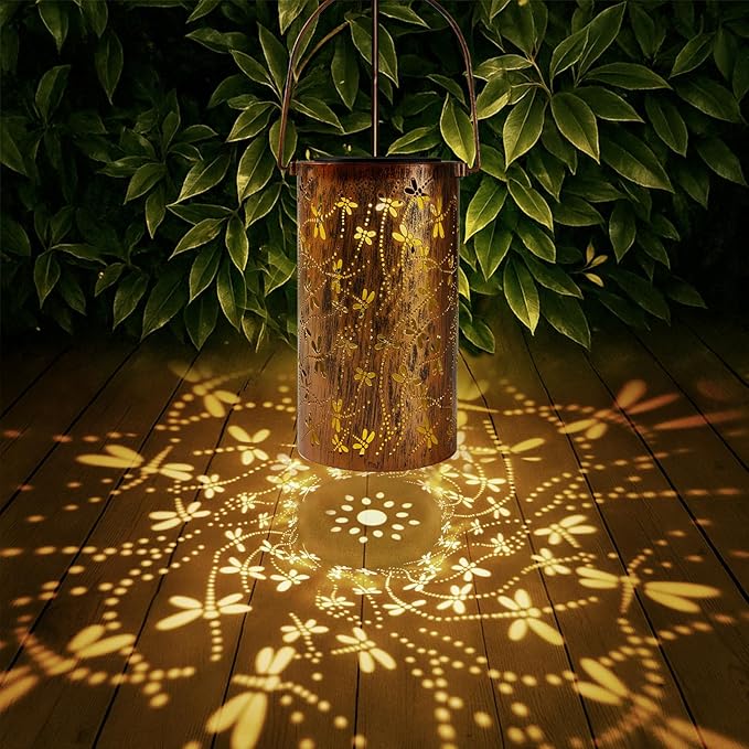 Dragonfly Solar Lights Outdoor Garden, Solar Lanterns Outdoor Waterproof, Led Decorative Garden Lights for Lawn, Landscape, Patio, Porch Hanging Lantern, Birthday Gift for Women, Ladies, Mom, Grandma