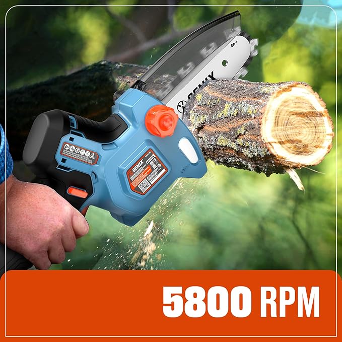 SENIX 20V 5" Mini Electric Chainsaw, Cordless Battery Powered Chainsaw, Brushless Small Handheld Portable Chain Saw, Includes 5Ah Battery & Charger, Gift for Men Dad Husband Fathers Gardener, CSX2-M3