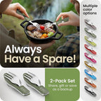 Orblue 4-in-1 Camping Eating Utensils, 2-Pack - Portable Spoon, Fork, Knife & Bottle Opener Combo Set - Stainless Steel Flatware with Detachable Fork - Backpacking Cutlery Multitool, Olive Green