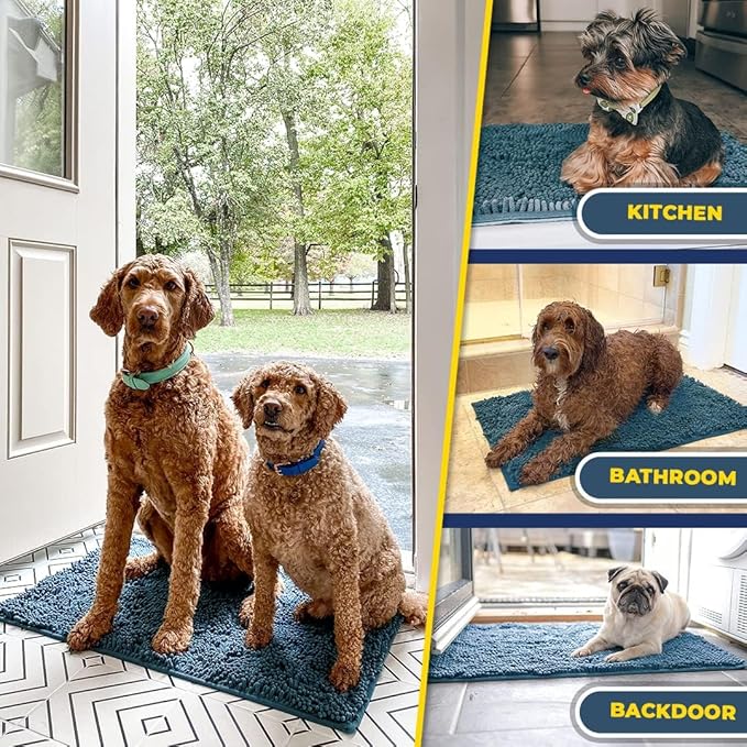 Muddy Mat® Shown on TV–Super Absorbent Microfiber Dog Door Mat for Muddy Paws, Non-Slip Washable Pet Rug, Quick Dry Chenille Entryway Carpet, Machine Washable Indoor Outdoor mat–Atlantic Blue 35"x24"