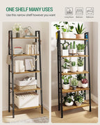 Ladder Shelf, Bookshelf Bookcase, Freestanding Corner Storage Shelve with 2 Hooks for Home Office, Living Room, Kitchen, Bedroom, Industrial, 5-Tier Rustic Brown BC19301B